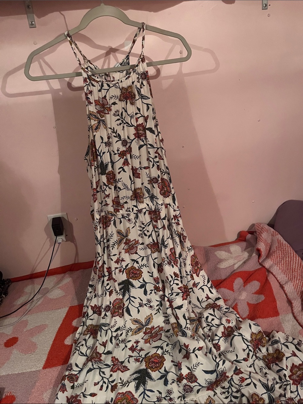 Old Navy White Floral Maxi Dress with Spaghetti Straps